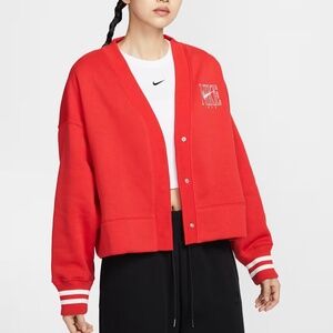 Nike Sportswear Phoenix Fleece Women's Over-Oversized Graphic Cardigan XXL Red
